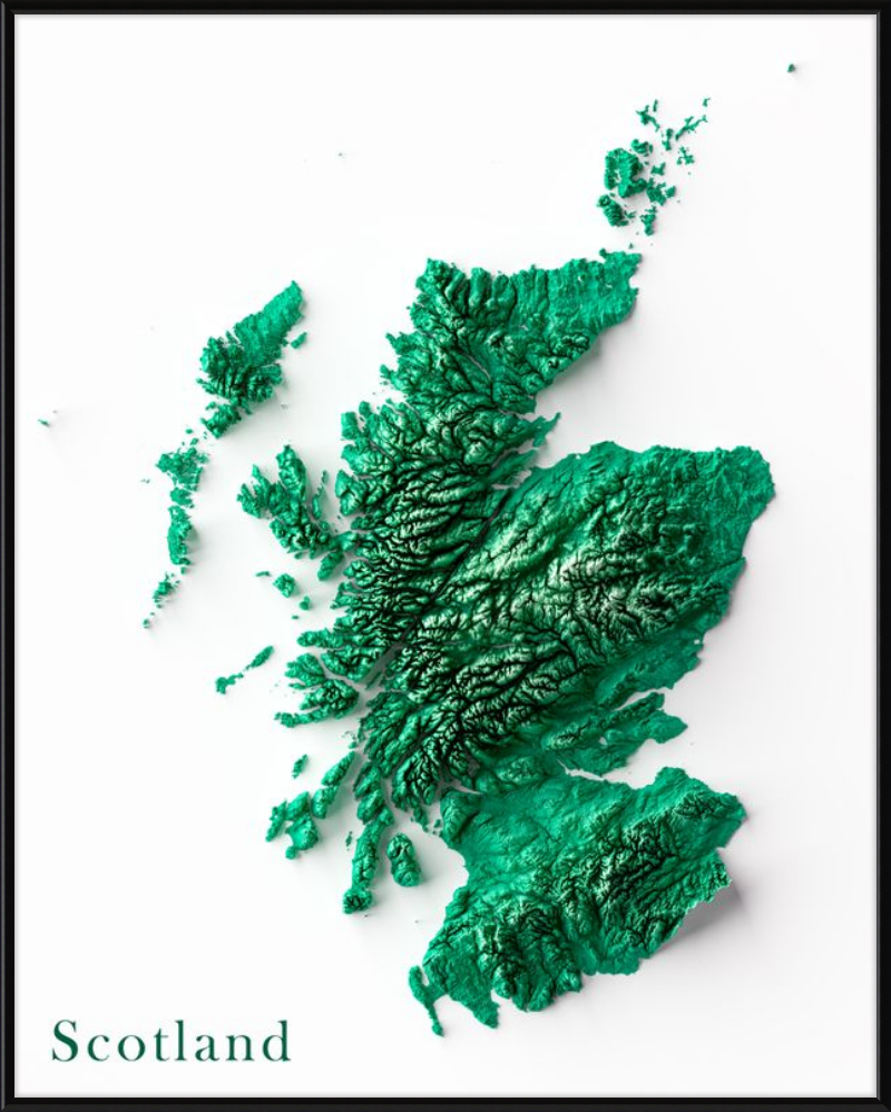 Scotland Shaded Relief Map - Charted Territory