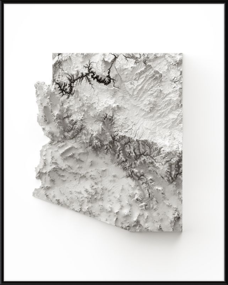 Arizona Shaded Relief Map - Monochrome