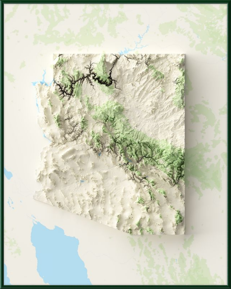 Arizona Shaded Relief Map - Topographic