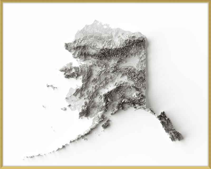 Alaska Shaded Relief Map - Monochrome