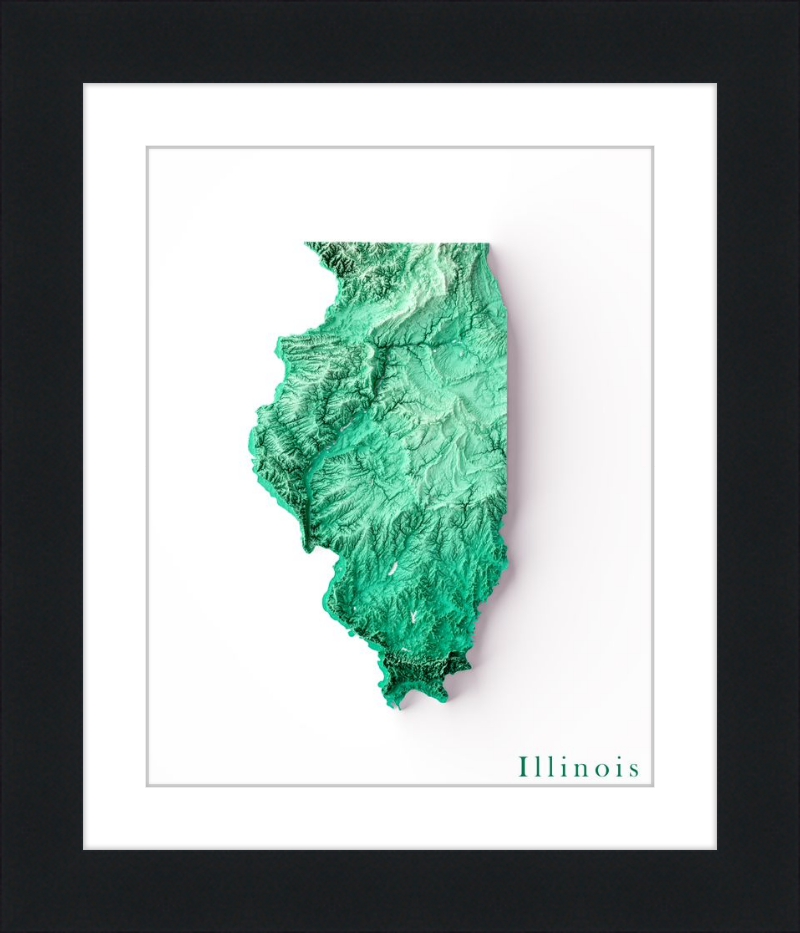 Illinois Shaded Relief Map - Emerald