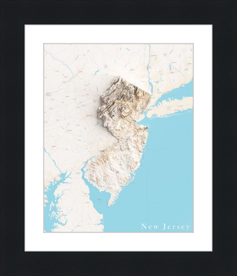 New Jersey Shaded Relief Map - Charted Territory