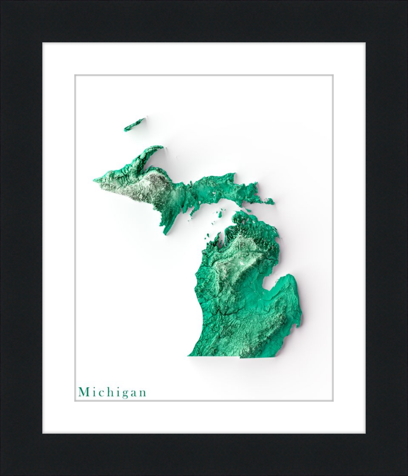 Mapa de relieve sombreado de Michigan - Esmeralda