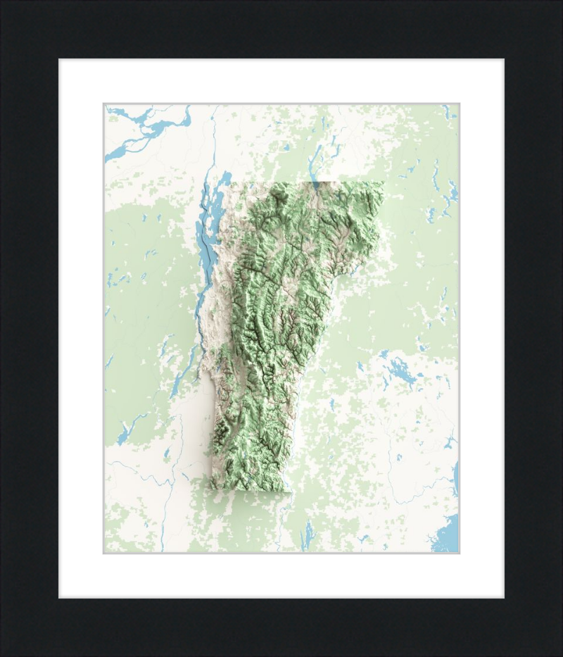 Mappa topografica del Vermont in rilievo ombreggiato