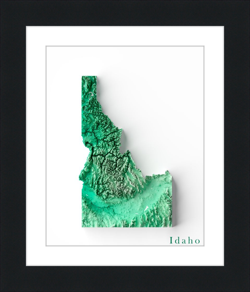 Idaho Shaded Relief Map - Emerald