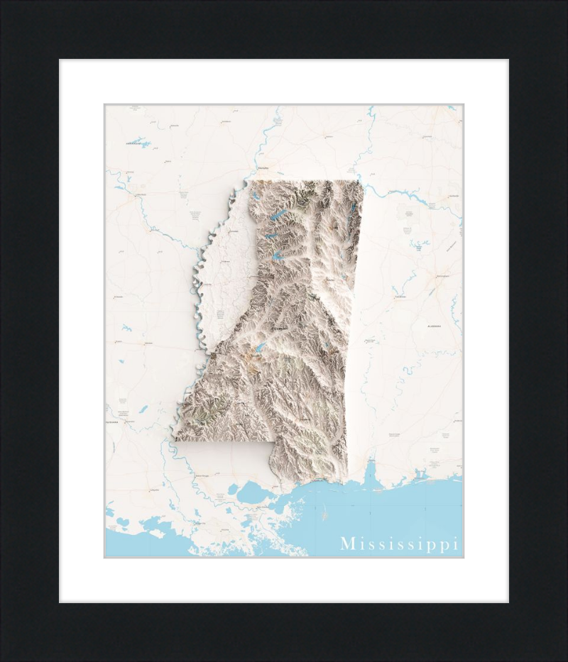 Mississippi Shaded Relief Map - Charted Territory