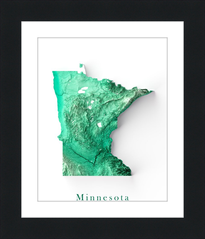 Minnesota Shaded Relief Map - Emerald