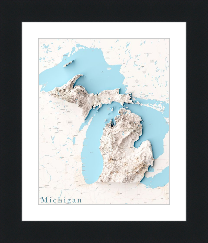 Michigan Shaded Relief Map - Charted Territory