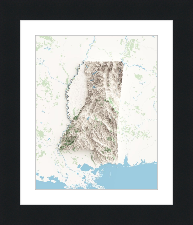 Mississippi Shaded Relief Map - Topographic