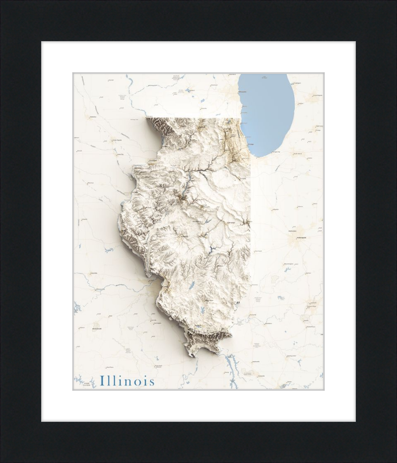 Illinois Shaded Relief Map - Charted Territory