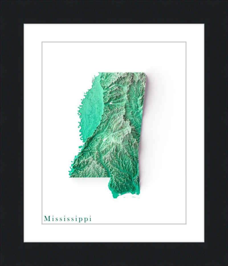 Mississippi Shaded Relief Map - Emerald