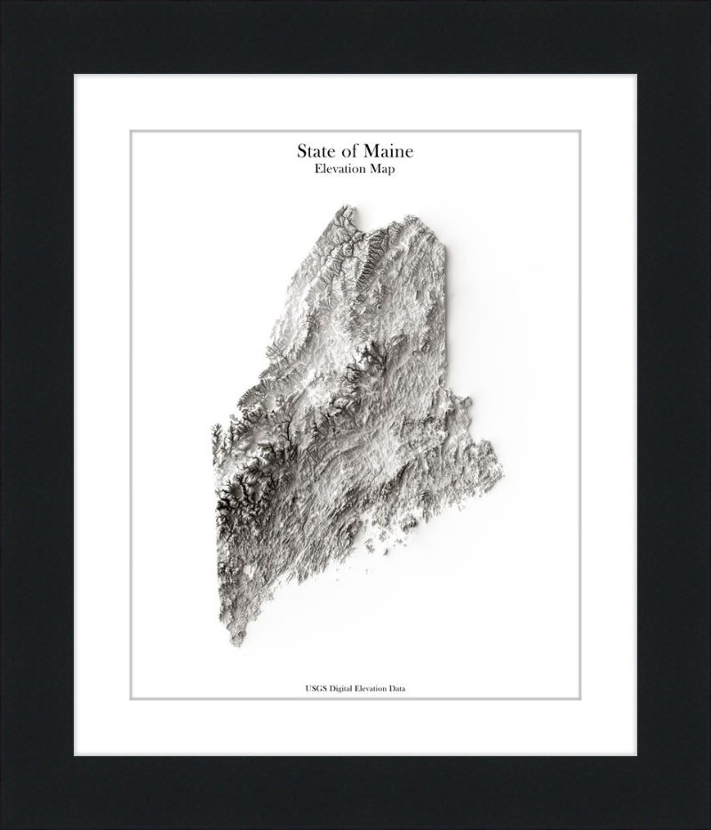 Maine Shaded Relief Map - Monochrome