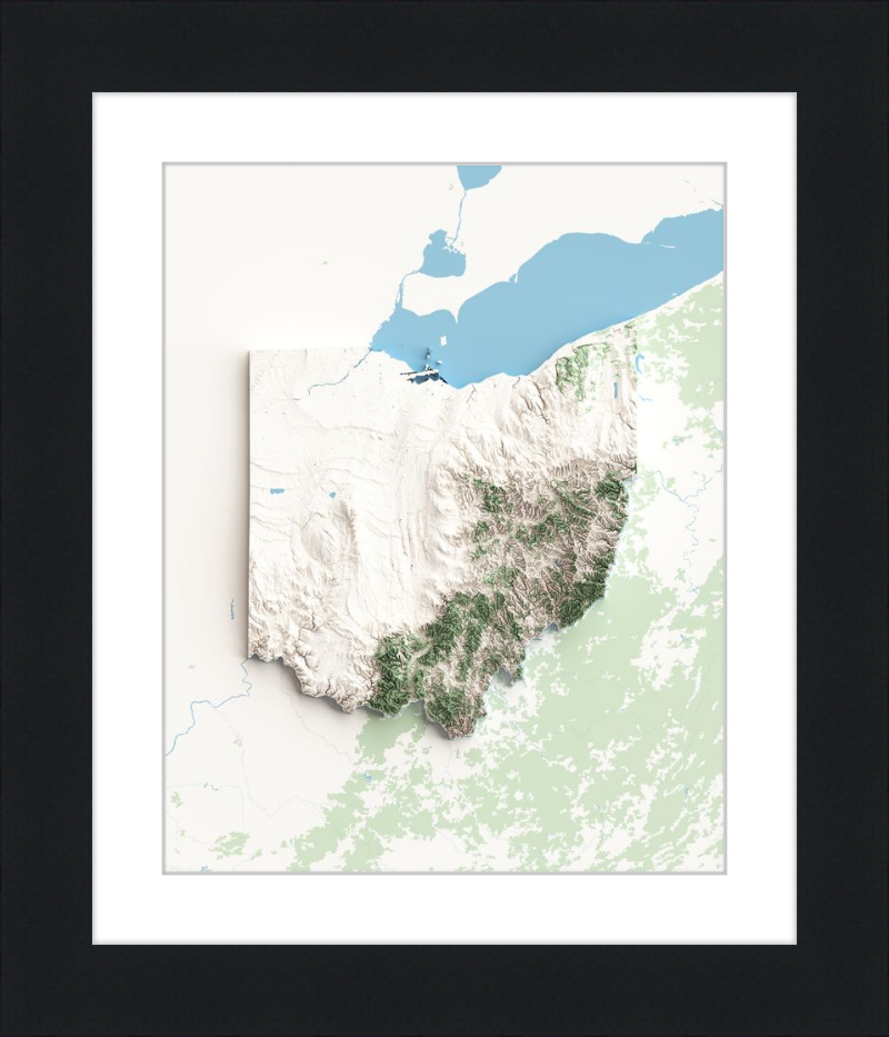 Mappa in rilievo ombreggiato dell'Ohio - Topografica