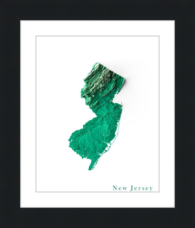 New Jersey Shaded Relief Map - Emerald