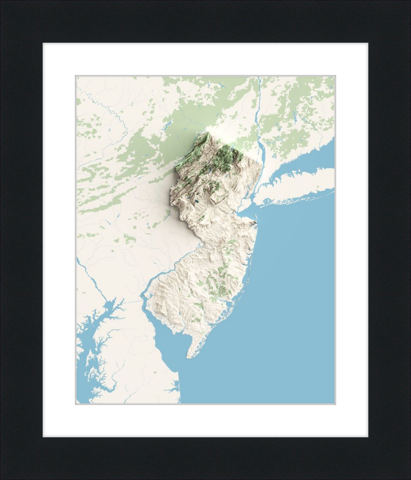 New Jersey Shaded Relief Map - Topographic