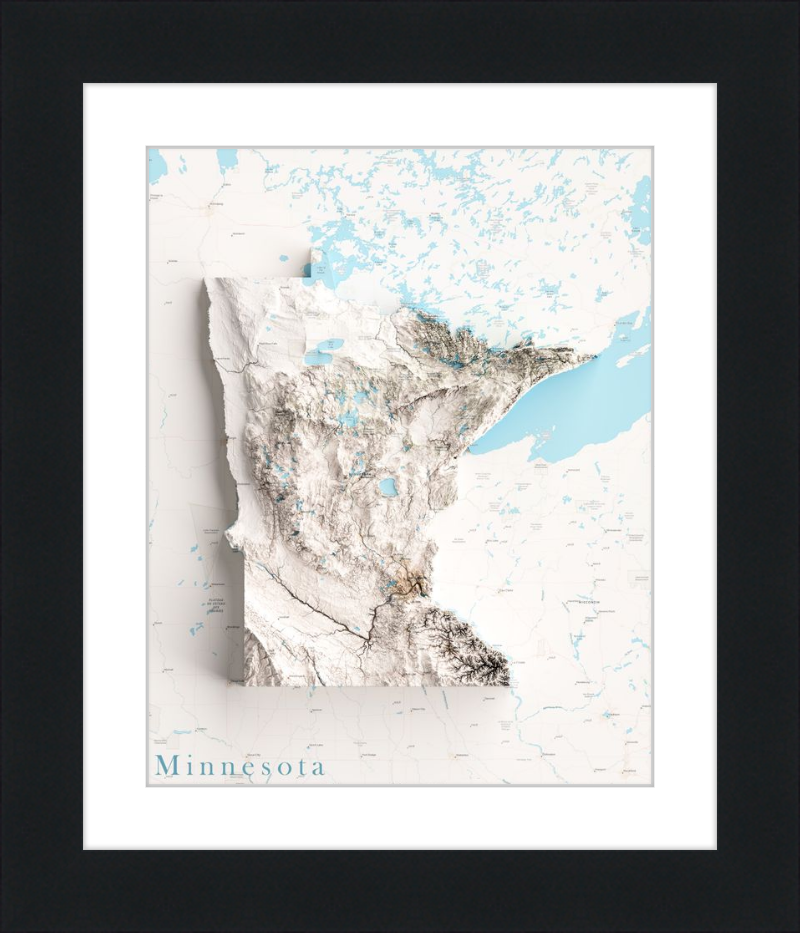 Mapa de relieve sombreado de Minnesota: territorio cartografiado