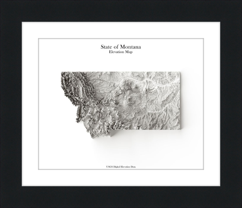 Mapa de relieve sombreado de Montana - Monocromo