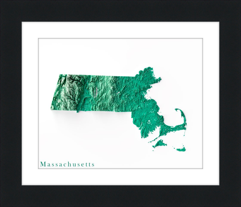 Mappa in rilievo ombreggiato del Massachusetts - Smeraldo