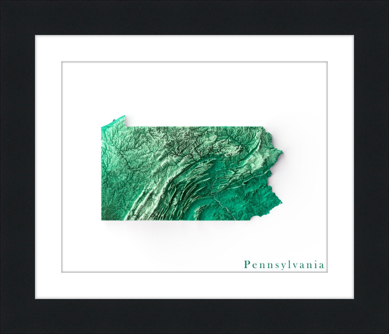 Pennsylvania Shaded Relief Map - Emerald