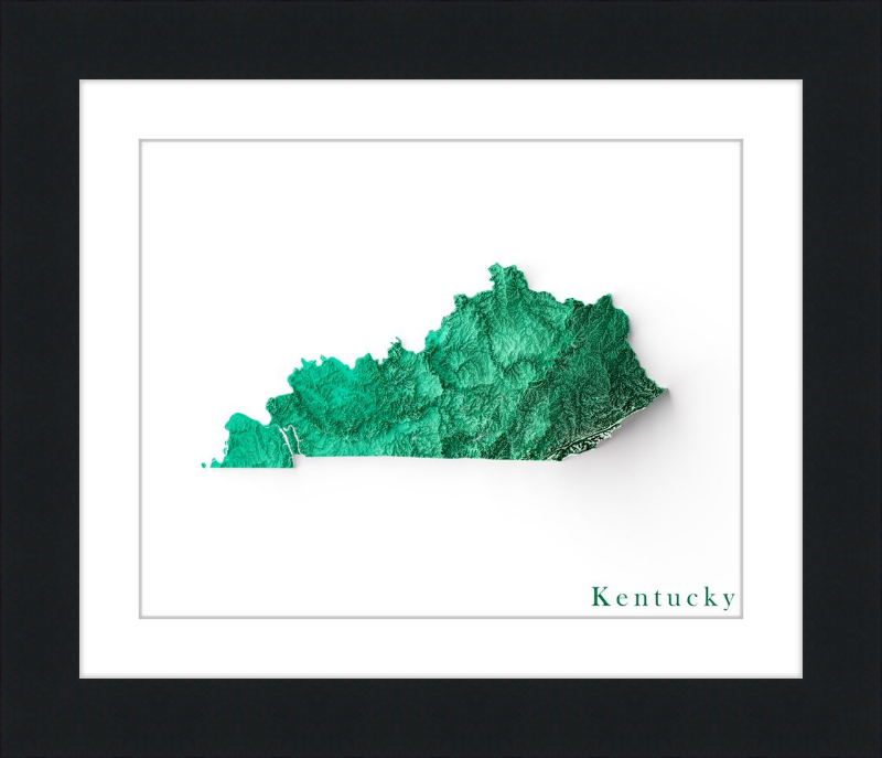 Mapa de relieve sombreado de Kentucky - Esmeralda