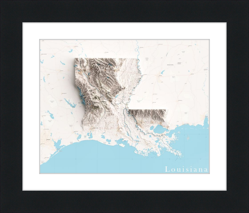 Louisiana Shaded Relief Map - Charted Territory