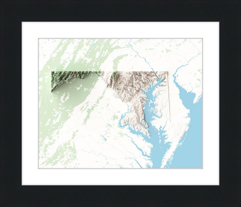 Mappa topografica del Maryland in rilievo ombreggiato