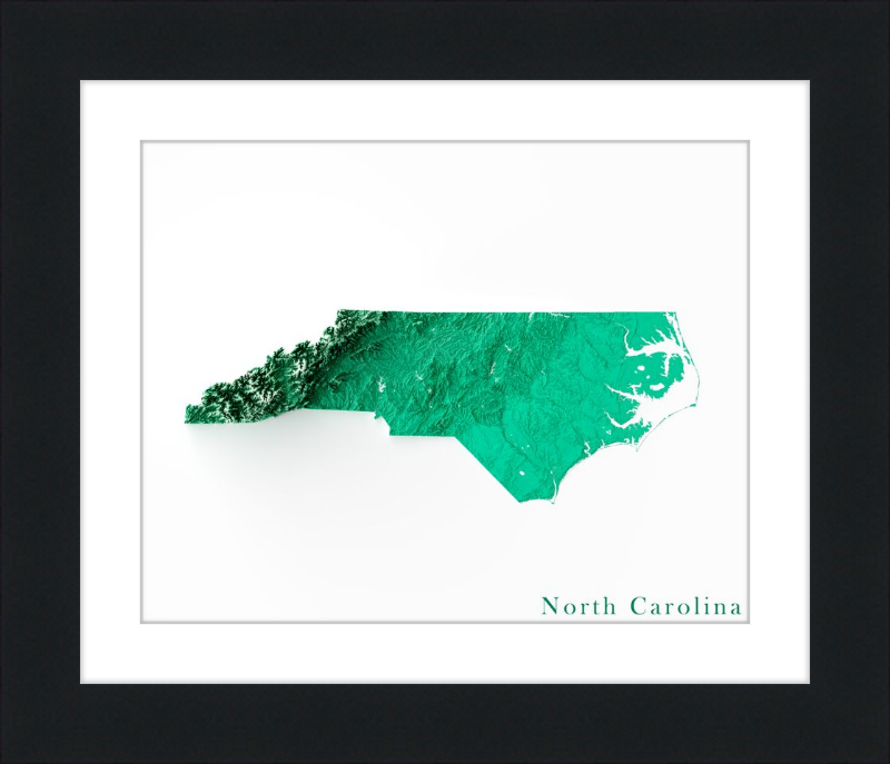 North Carolina Shaded Relief Map - Emerald