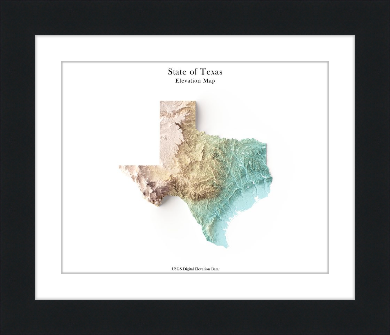 Mappa del Texas in rilievo ombreggiato - Toni della terra