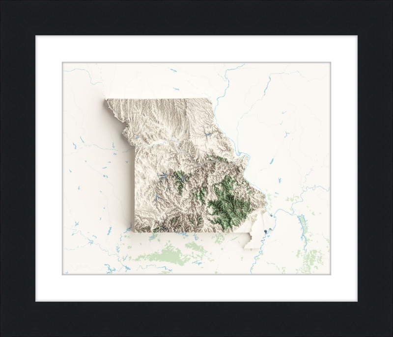 Mapa de relieve sombreado de Missouri - Topográfico