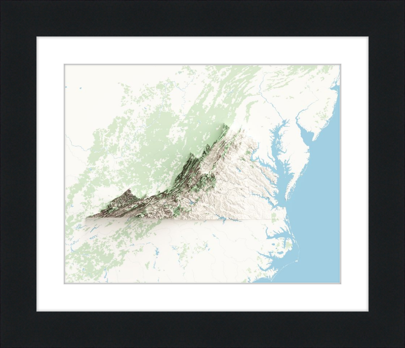 Mapa de relieve sombreado de Virginia - Topográfico