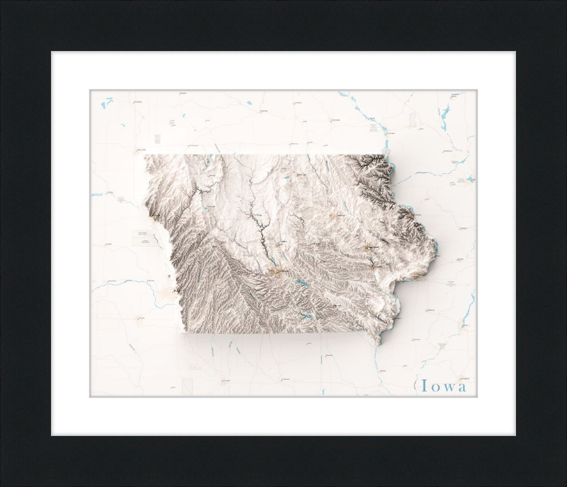 Iowa Shaded Relief Map - Charted Territory