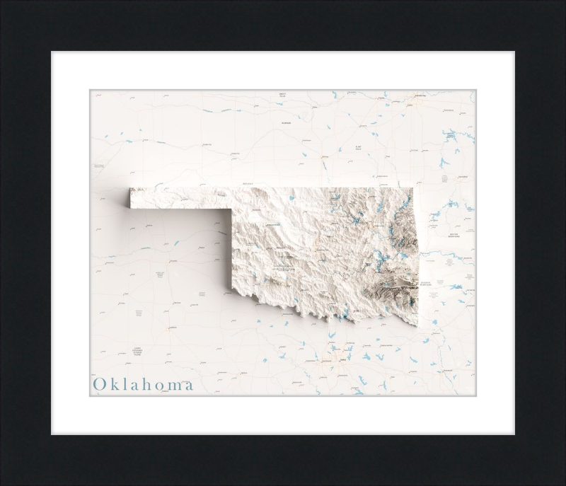 Oklahoma Shaded Relief Map - Charted Territory