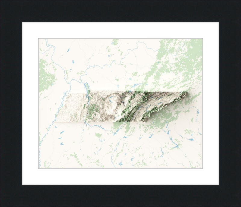 Mapa de relieve sombreado de Tennessee - Topográfico