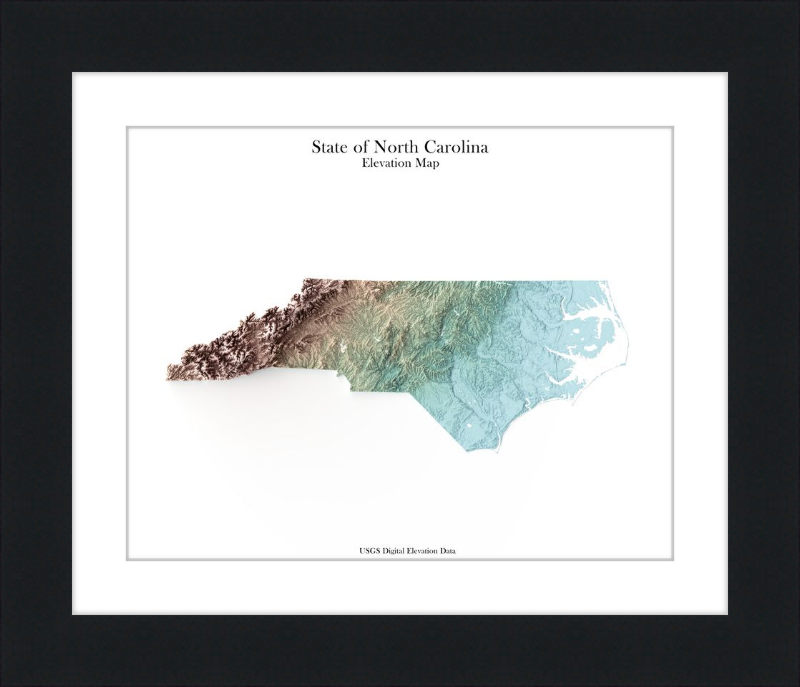 North Carolina Shaded Relief Map - Earth Tones I