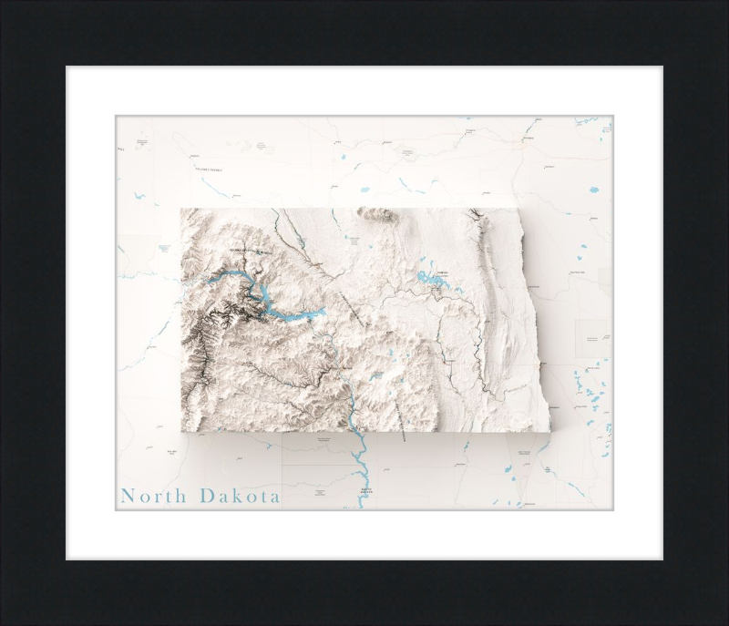 Mapa de relieve sombreado de Dakota del Norte: territorio cartografiado