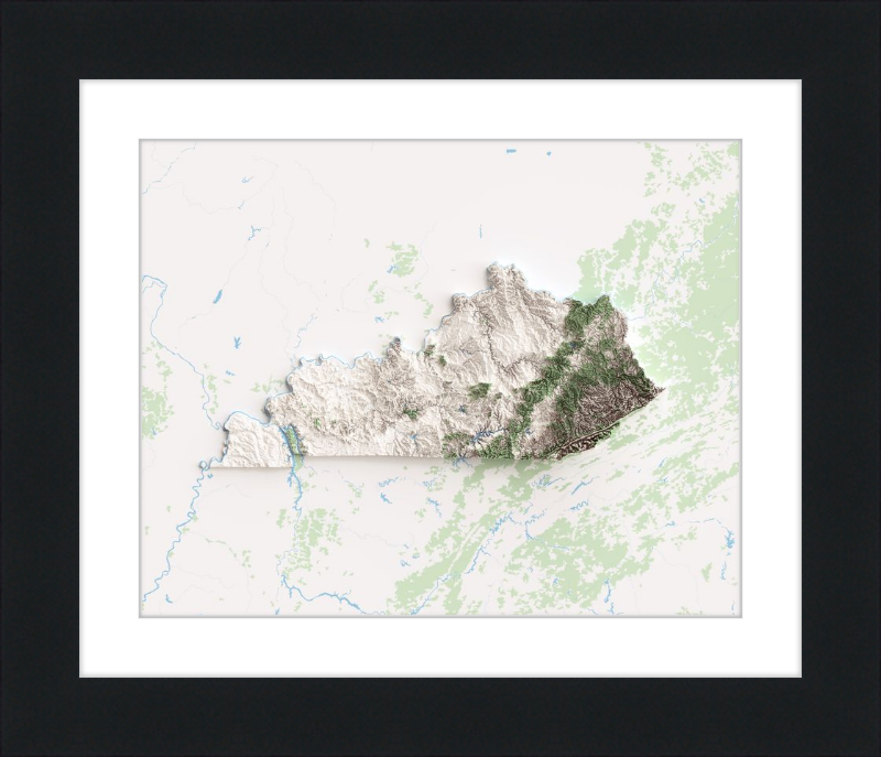 Mappa topografica del Kentucky in rilievo ombreggiato