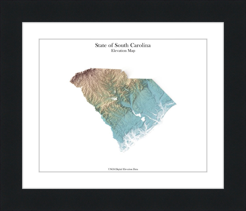 South Carolina Shaded Relief Map - Earth Tones