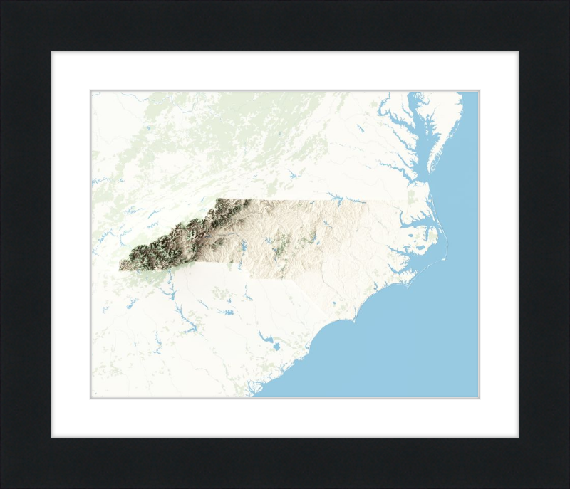 Mapa de relieve sombreado de Carolina del Norte - Topográfico