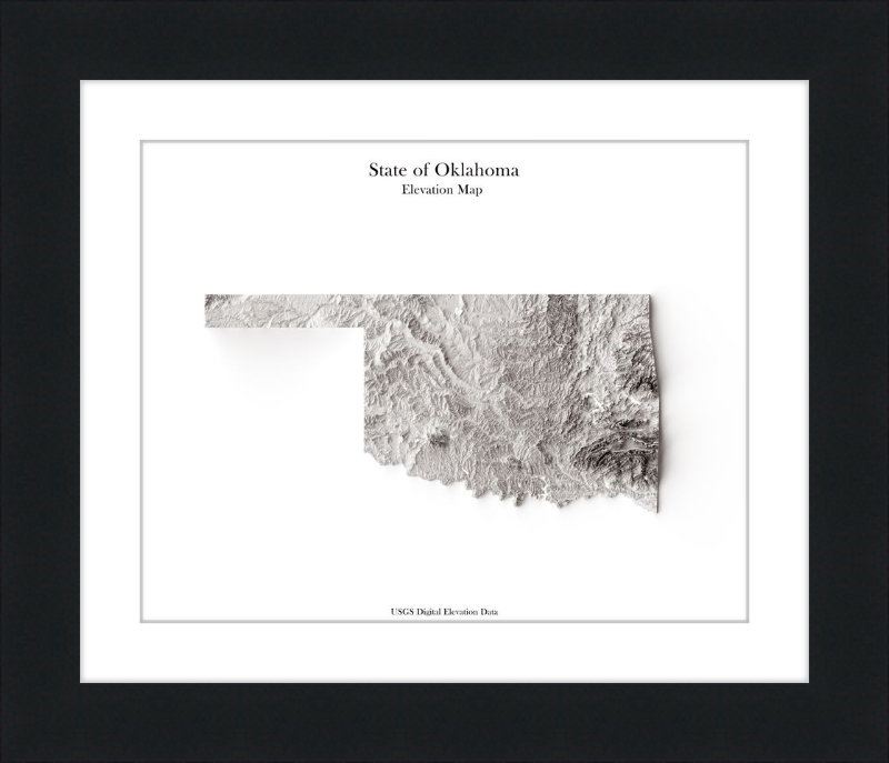 Mapa de relieve sombreado de Oklahoma - Monocromo