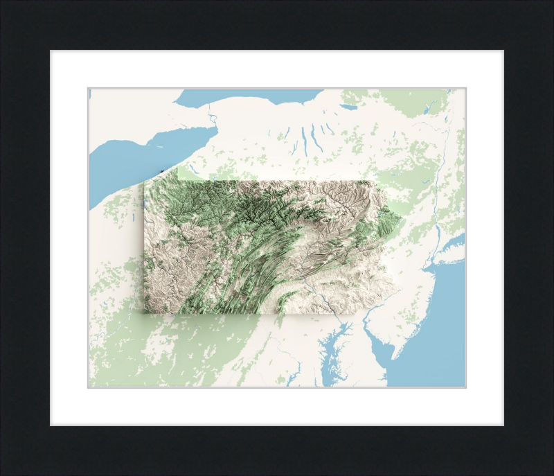 Mappa topografica della Pennsylvania in rilievo ombreggiato