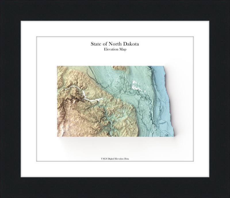 North Dakota Shaded Relief Map - Earth Tones