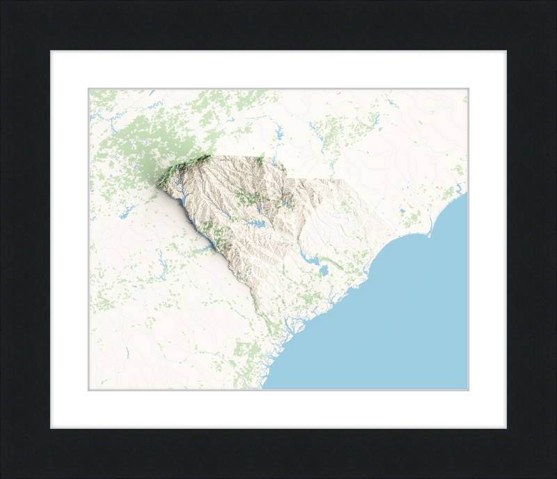 Mappa topografica della Carolina del Sud in rilievo ombreggiato