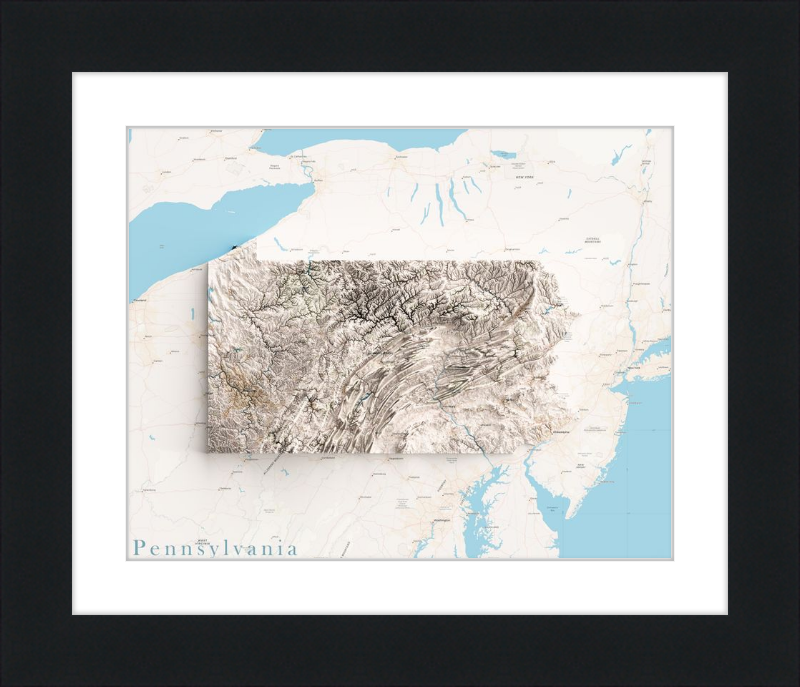 Pennsylvania Shaded Relief Map - Charted Territory