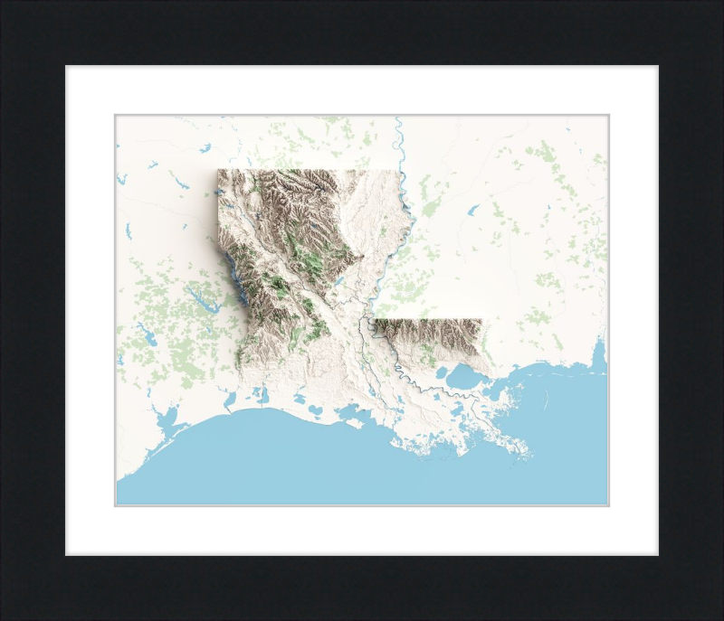 Mappa in rilievo ombreggiato della Louisiana - Topografica