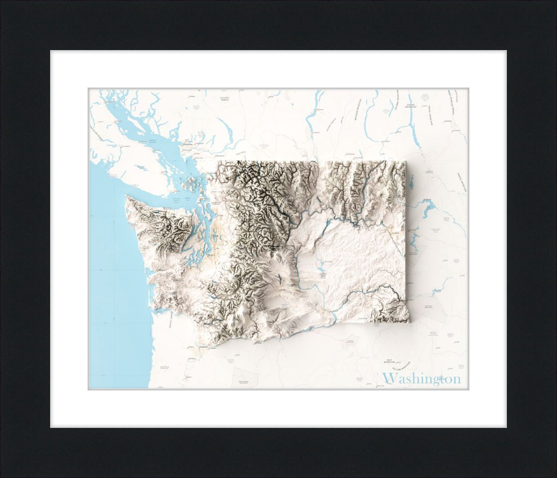 Mapa de relieve sombreado de Washington: territorio cartografiado