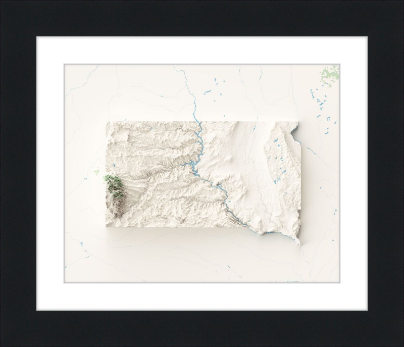 South Dakota Shaded Relief Map - Topographic