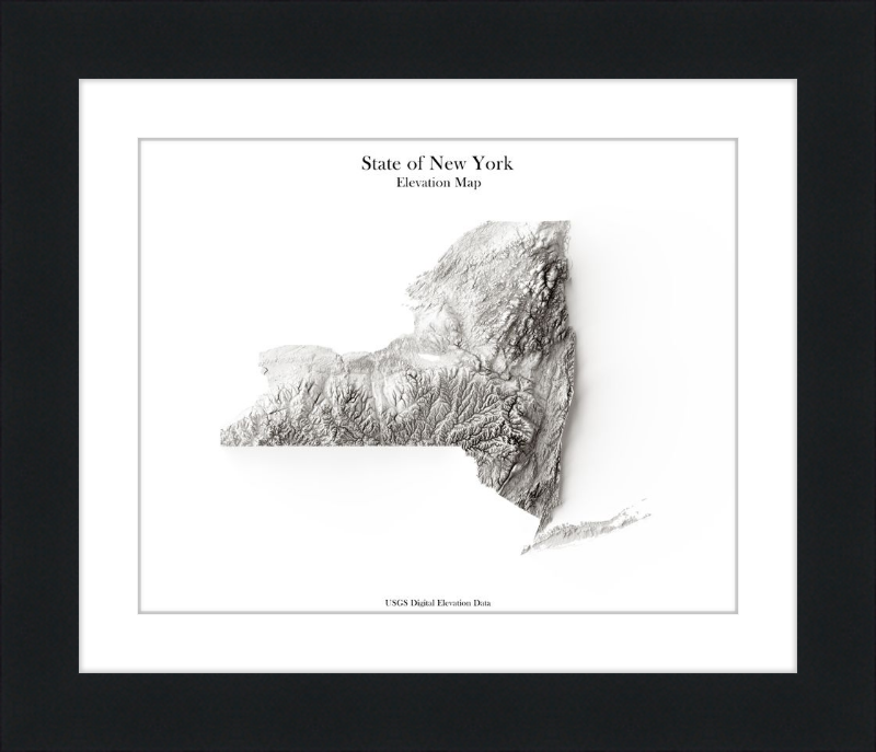 Mapa en relieve sombreado de Nueva York - Monocromo