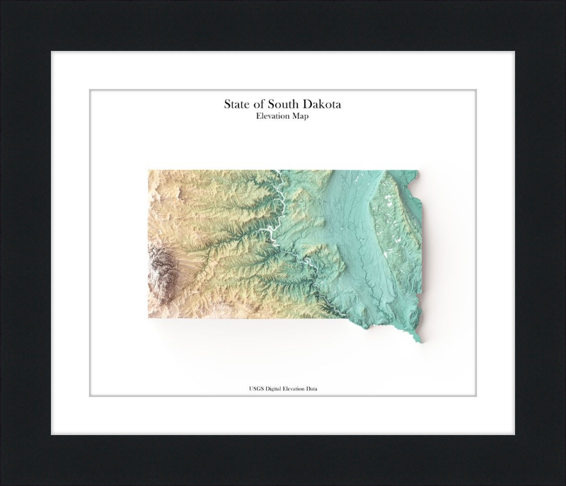 South Dakota Shaded Relief Map - Earth Tones