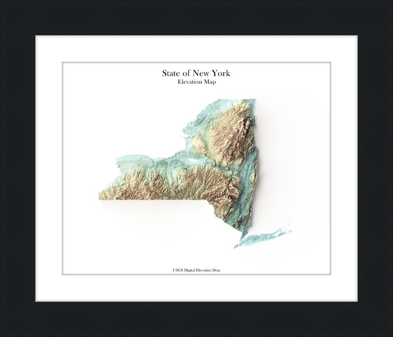 New York Shaded Relief Map - Earth Tones