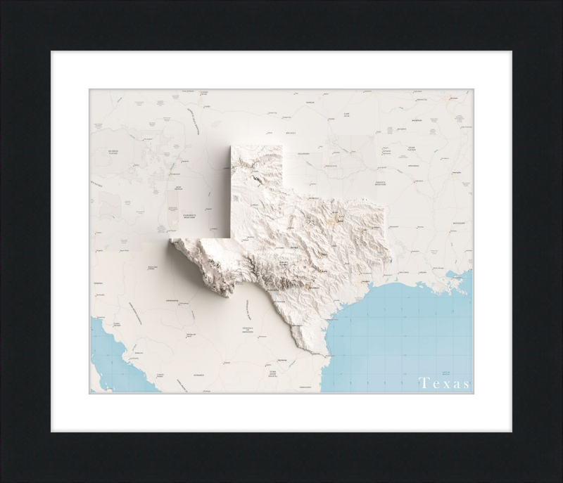 Mappa del rilievo ombreggiato del Texas - Territorio tracciato